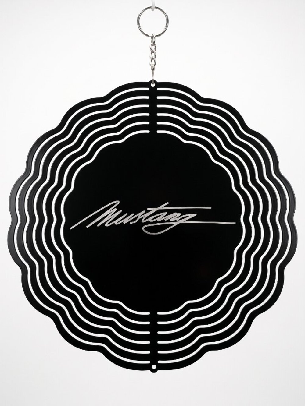 10" Ford Mustang Script Kinetic Wind Spinner - Black Metal Yard Decor